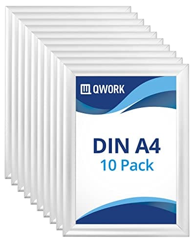 Image of QWORK® 10 Pack A4 Clip Frame Snap Frame Wall Mounted Front Opening Picture Frame Poster Holder 25 mm Profile Anodised Aluminium - Silver