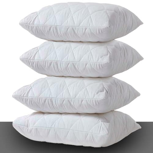 Image of Pillow Protectors 4 Pack Cover White, Anti Allergy Zipped Pillows Protector, Quilted Pillow Case, Machine Washable, Dust & Mite Proof - 50 x 75cm