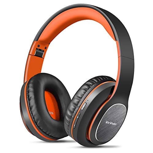 Image of WorWoder Wireless Headphones Over Ear, 80 Hours Playtime Bluetooth Headphones, Hi-Fi Stereo Sound with Microphone, Lightweight Headset with Deep Bass for Travel Work PC Cellphone(Black-Orange)