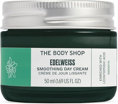 Image of The Body Shop Edelweiss Smoothing Day Cream (1x 50ml), Lightweight Face Cream for 48hr Hydration, Skin Looks Smoother & Plumped with Moisture, Enriched with Edelweiss Extract & Moringa Oil