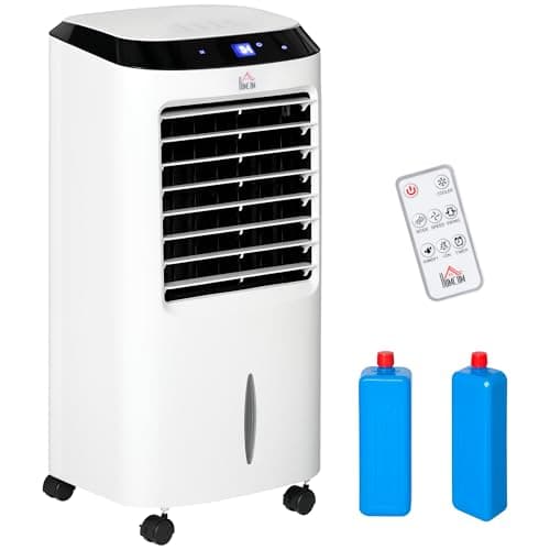 Image of HOMCOM Portable Air Cooler, Evaporative Anion Ice Cooling Fan Water Conditioner Humidifier Unit with 10L Water Tank, 3 Modes, 3 Speed, Remote, Timer, Oscillating for Home Quiet Bedroom, White