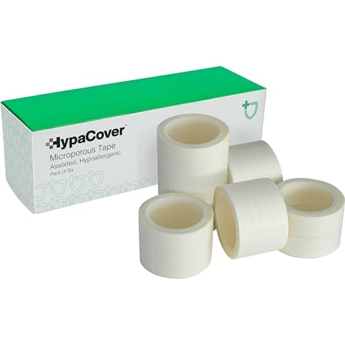 Image of Safety First Aid Group HypaCover Assorted Microporous Medical Tape,Hypoallergenic,Pack of 6 - Surgical Tape Suitable for Securing Dressings and Bandages, Sports Taping, Covering Earrings and Labelling