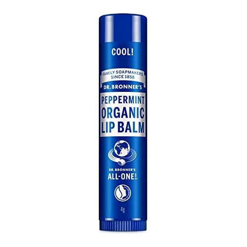 Image of Dr Bronner's Peppermint Lip Balm, Made with No Synthetic Ingredients and Organic Oils. Used for Lips, Dry Hands, Cuticles and Chapped Chins, Certified Fair Trade, 4g Bar