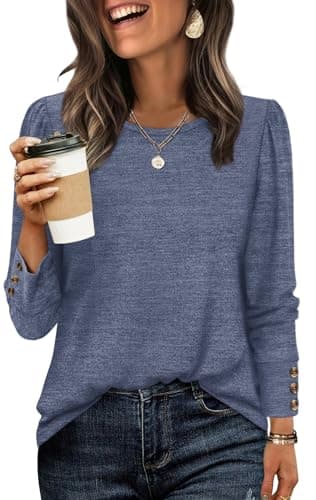 Image of WIHOLL Ladies Tops Jumpers for Women UK Crew Neck Sweatshirt Shirt Blue Top Size 10-12