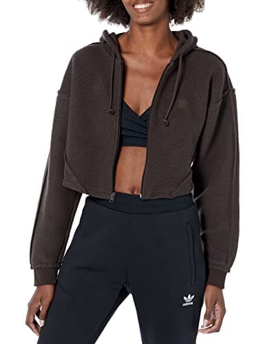 Image of adidas Originals Women's Loungewear Full Zip Crop Hoodie, Dark Brown, Large