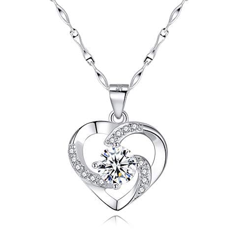 Image of wynn's Silver Necklace for Women, 925 Sterling Silver Heart Necklace, 45cm Love Heart Necklace Pendant Set with White Cubic Zirconia, Gift for Lady Girlfriend Mother Wife