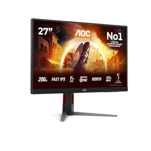 Image of AOC 27G4HA 27 inch FHD Gaming Monitor 200Hz, Fast IPS Panel, 0.5ms MPRT, Adaptive Sync, HDR10, G-Sync Compatible, Height Adjustment, Speakers, (1920x1080 HDMI 2x 2.0 DP 1x 1.4) Black