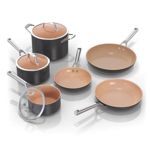 Image of Ninja Pots and Pans Set Non Stick | Extended Life Premium Ceramic Cookware Set | 9-Piece Nonstick | PTFE Free | Oven Safe to 550°F | Induction Compatible | Frying Pan x3 | Cooking Pot x3 | CW99009