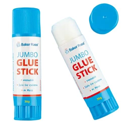 Image of Baker Ross EV7063 Jumbo Glue Sticks - Pack of 3, for Children for Crafts, Adhesives and Scrapbooking Art Activities