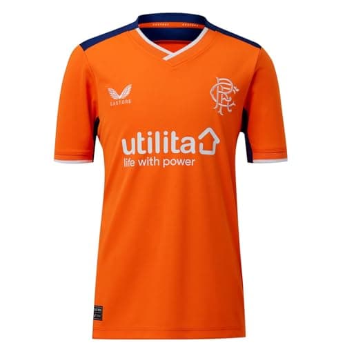 Image of Castore Kids Rangers Third Shirt 2022 2023 Junior Orange/Navy Blue 11-12 Years