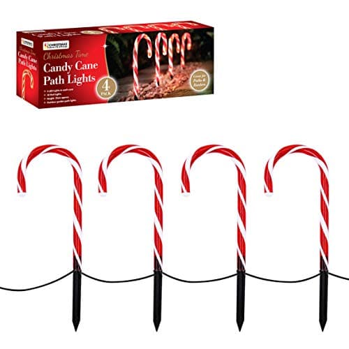 Image of The Christmas Workshop 70359 Red & White Outdoor Christmas Candy Cane Decorations | 25cm Tall Stake 4 Pack | 40 LED Light Bulbs, 1