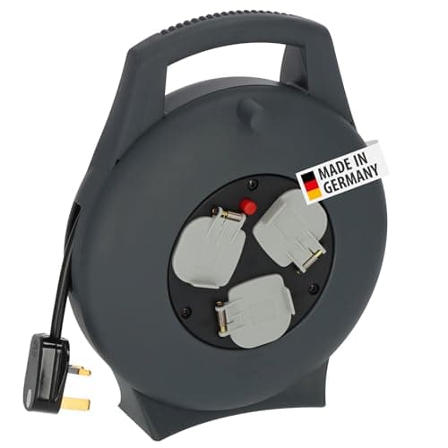 Image of Brennenstuhl Vario Line 3-Way Extension Reel 10m (Made in Germany, Portable Extension Cable, Safety Cut-Out, Indoor Cable Reel with Carry Handle) Anthracite