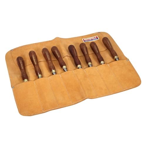 Image of Faithfull Suede Leather Chisel Roll - 8 Pocket, Water Resistant & Compact Tool Organizer - Tan