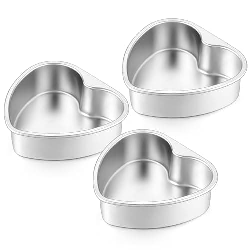 Image of HaWare 6inch Heart Cake Tin Set of 3, Stainless Steel Heart Shaped Baking Pan, Ideal for Valentine's Day Anniversaries Wedding Layer Cakes Mould, Healthy & Non-Toxic, Dishwasher Safe