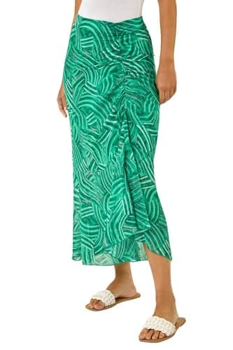 Image of Dusk Fashion Marked Ruffle Midi Skirt for Women UK - Ladies Everyday Holiday Spring Summer Comfy Soft Evening Vacation Work Party - Green - Size 14