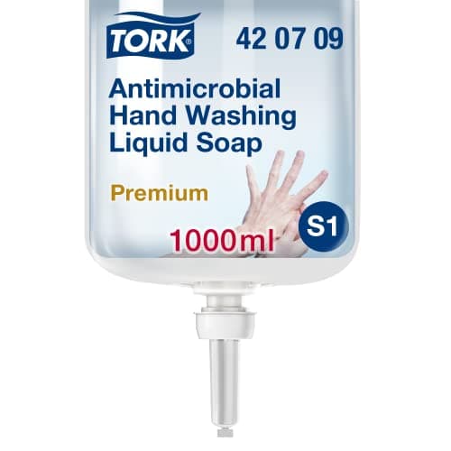 Image of Tork Antimicrobial Hand Soap Liquid S1, Dermatologically Tested, 1 x 1000ml, 420709