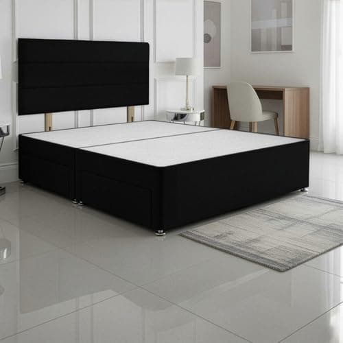 Image of SANA SLEEP Super King Bed with 2 Drawers - 6FT (black Fabric) - Stylish Divan Set for Comfortable Living - Durable Frame for Cosy Bedrooms - Luxurious Bed for Modern Homes - Storage Solution.