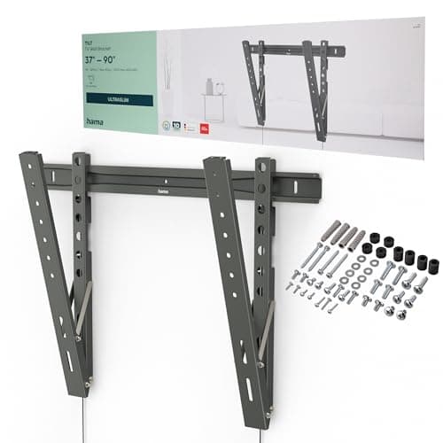 Image of Hama TV Wall Mount, Ultra-Slim, Tiltable (TV Wall Mount 90 Inches, VESA 50 x 50 to VESA 600 x 400, up to 80 kg, Wall Distance 2 cm, Extra Flat, Height Adjustable, with Fischer Dowels) Anthracite