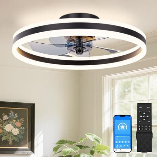 Image of VOLISUN Ceiling Fans with Lights Remote Control, 6 Speeds and Dimmable Modern Smart Ceiling Fan Light, Quiet LED Fan Lights for Bedroom Living Room Dining Room (60cm, Black)
