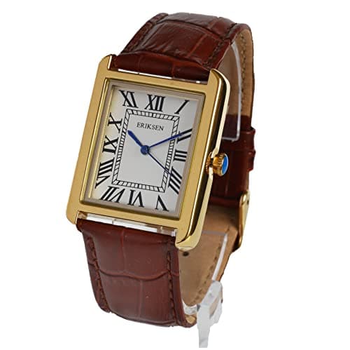 Image of ERIKSEN Mens Vintage Retro Rectangular Gold Analog Quartz Dress Watch CMGBRN