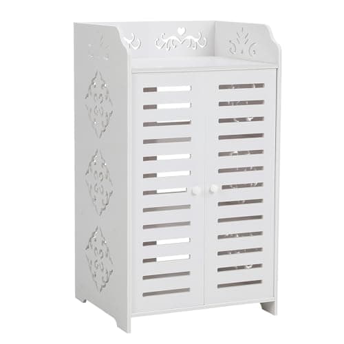 Image of Dripex Modern 4 Tiers Shoe Cabinets with 2 Doors, Shoes Rack Shelf Display Organiser Furniture for Organised Storage, Bedroom, Living Room, Hallway White