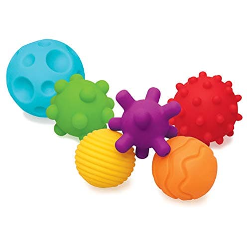 Image of INFANTINO Textured Multi Ball Set, Sensory Toys, Soft Tactile Balls for Motor Skills, Multiple Colors and Shapes, BPA Free, for Babies and Toddlers 6+ Months, 6-Piece