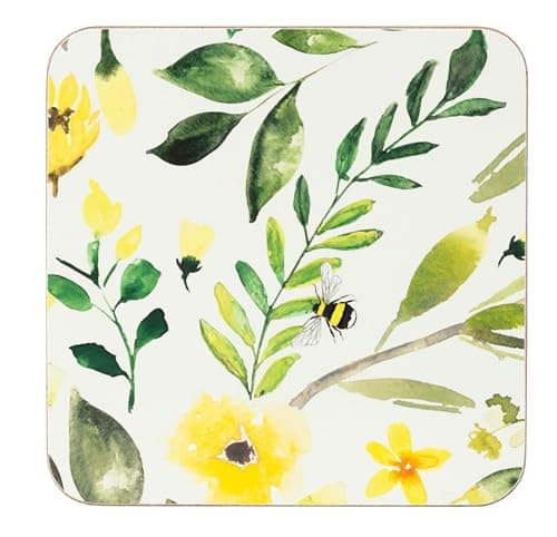 Image of Cork Backed Coasters – Bee & Floral Design | Heat Resistant, Non-Slip, Easy Clean, Set of 4