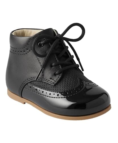 Image of Baby & Boys Black Lace-Up Two-Tone Leather Brogue Shoes – Stylish & Comfortable Footwear Size 3 Infant