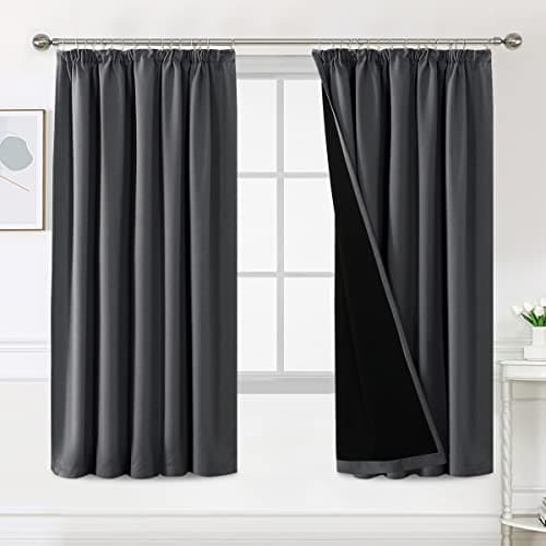 Image of BellaHills 100% Blackout Curtains for Bedroom Thermal Insulated Curtains & Drapes Blackout Curtains Pencil Pleat Curtains for Living Room with Black Liner 2 Panels, 66 x 72 Inch, Charcoal Grey
