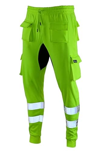 Image of SEA3 Men's Hi Viz Vis High Visibility Fleece Slim Fit Work Cargo Painter Trousers Joggers Bottoms, Yellow - XL