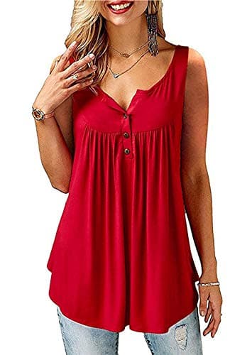 Image of Florboom Tank Top for Women Sleeveless V Neck Casual Loose Fit Shirts Plain Cami Tunics Red Size 16 18