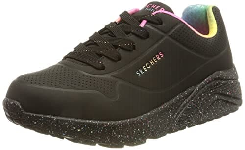 Image of Skechers Girl's Uno Lite Rainbow Speckle Sneakers, Black Pu/Multi Rainbow Trim, 2.5 UK Child
