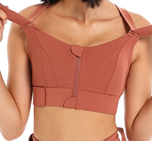 Image of CLOUSPO Women Sports Bra Front Fastening High Impact Zip Front Post Surgery Running Yoga Zip Front Bras Crop Top with Adjustable Straps(M, Red)