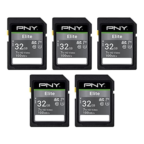 Image of PNY 32GB Elite Class 10 U1 V10 SDHC Flash Memory Card - 100MB/s Read, Class 10, U1 Full HD, UHS-I, Full Size SD (Pack of 5)