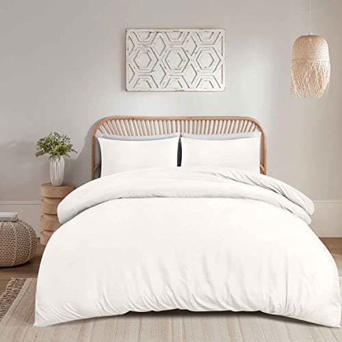 Image of Ghazlan 100% Egyptian Cotton Duvet Cover Set, 200 Thread Count 3 Pieces Duvet/Quilt Cover Set - Luxury & Ultra Soft Sateen Duvet Cover with Pillowcases, White Bedding Set (White, Super King)