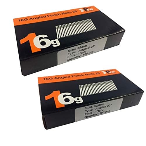 Image of Mixed Handy Packs - Quantity 1000 Brad/Nails16 Gauge Angled for Paslode, Dewalt (38mm + 63mm Angled 16 Gauge)