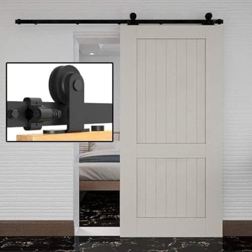 Image of TSMST 183CM/6FT Sliding Door Track Kit Sliding Barn Wood Doors Rail T Mount Hangers Black for Single Door