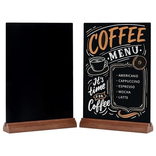 Image of GUOKOFF A4 Chalkboard Signs, 2 PCS Tabletop Black Chalkboard Sign with Wooden Stand, Double Sided Blackboard Message Boards, Erasable Menu Chalk Board Sign for Wedding, Bar, Restaurant, Cafe, Party