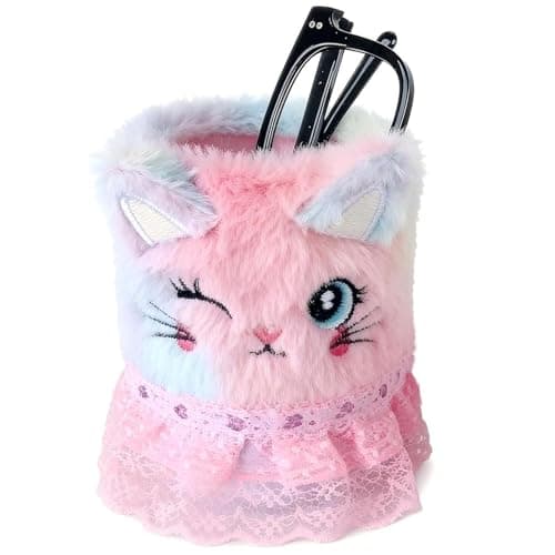 Image of Happnear Glasses Stand Case, Plush Lined Eyeglasses Holder, Anti-scratch Glasses Storage Organizer for Desk, Nightstand, Office, Princess Cat