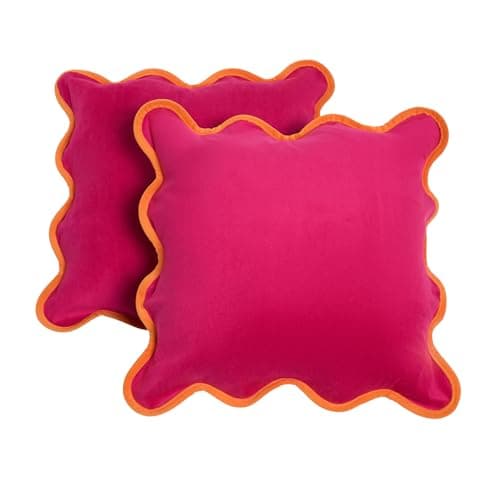 Image of OHS Matte Velvet Cushion Covers Set of 2 Scallop Edge, Gifts for Women Super Soft Decorative Throw Pillow Cover with Invisible Zipper Cushion Covers 45 x 45 for Bedroom Living Room, Hot Pink/Orange