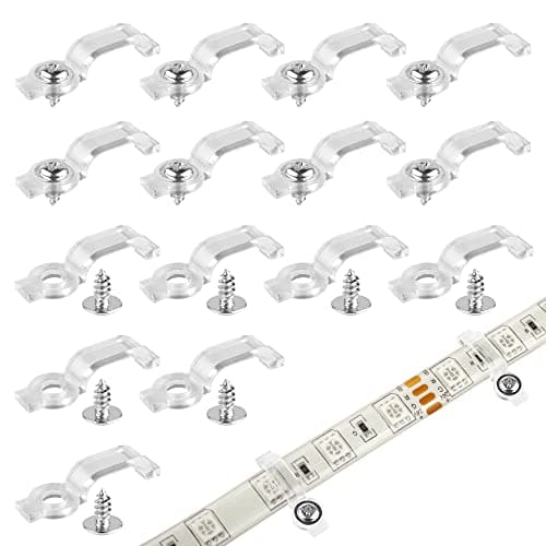 Image of VIPMOON 100 Pack LED Strip Mounting Clips with Screws, Single-Screw Fixing Clips for 10mm Wide 5050 5630 LED Strip Lights, Easy to Install, Holds Strong