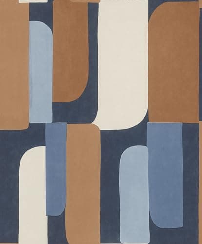 Image of Rasch Wallpaper 330519 Non-Woven Wallpaper with Geo Pattern in Blue, Brown, White from The Paraiso Collection 10.05 m x 0.53 m (L x W)