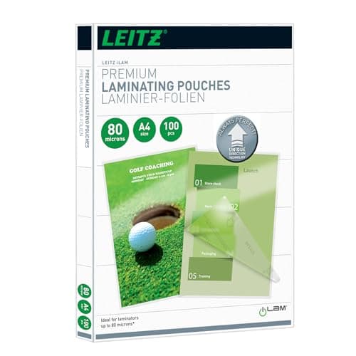 Image of Leitz 74780000 Laminating Pouches Made of 80 Micron Thick Material (Transparent, Glossy, A4 and UDT) - Pack of 100
