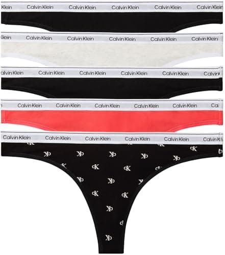 Image of Calvin Klein Women THONG 5 PK PINK (BLACK/BLACK/SNOW HEATHER/PUNCH P) S