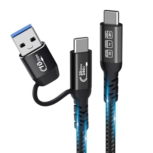 Image of USB C Cable,USbC 3.2 Gen 2X2 20Gbps,Multi functional 2in1 USB A to Type C 8K@60Hz UHD Video 5A/240W PD3.1 Fast Charge Cord Compatible with Thunderbolt 3/4 MacBook Pro Samsung (200, Centimeters)