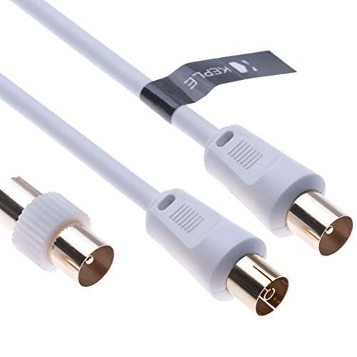 Image of TV Aerial Ariel Cable Coaxial Extension Lead Freesat RF Male to Female Plug with Male Adapter Coax Coupler for Freeview TV, DVD, VCR, SKY HD Virgin, BT, TV Box Satellite Antenna M-F Splitter White 1m