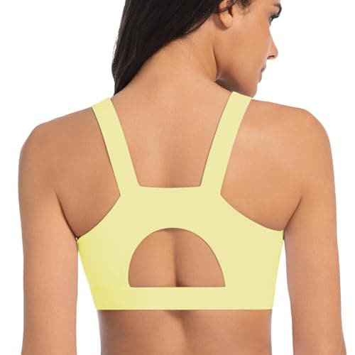 Image of Betaven Sports Bras for Women High Impact Workout Tops Molded Cup Running Bra Sexy Backless Yoga Crop Top,Lemon Yellow,Large