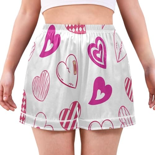 Image of Yuiboo Women's Boxer Pajamas Cute Heart Or Love Icons with Doodle Style Pajama Boxer Shorts For Women Pj Shorts, Cute Heart Or Love Icons With Doodle Style, Large
