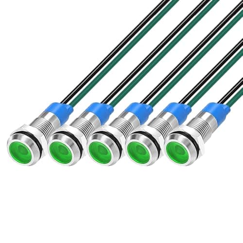 Image of Gebildet 5pcs 6mm Energy Saving LED Metal Indicator Light 3V-4.5V-5V-6V-7.5V-9VDC Waterproof Signal Lamp with Wire,Green