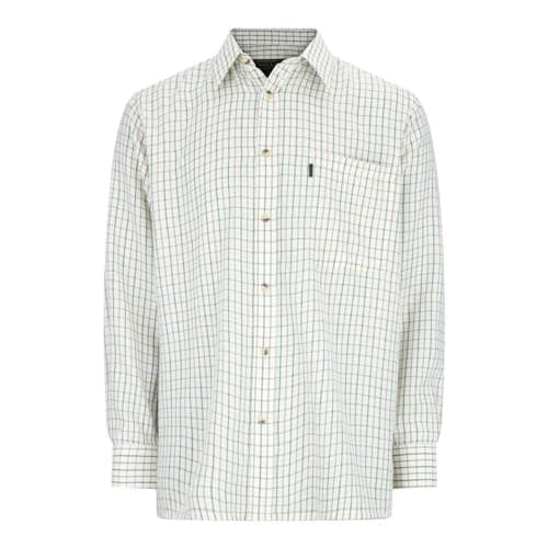 Image of WALKER AND HAWKES - Men's Green Easy Care Chequered Murton Country Plain Smart Easy Iron Shirt - Green - Small (38'')